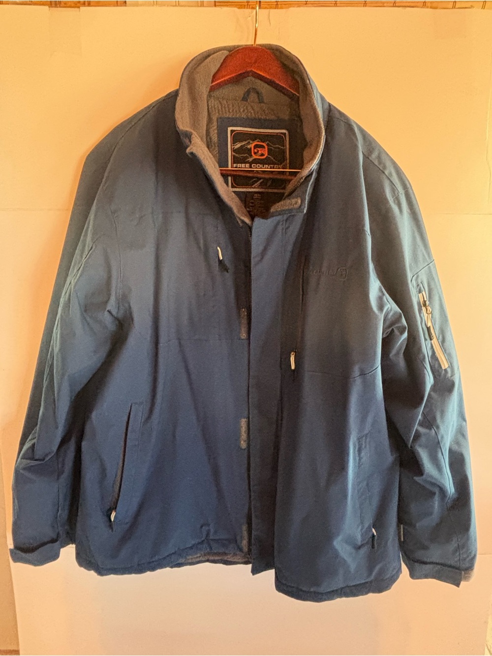 Free Country Men's Blue Solid Parka Jacket L Zip Closure Logo Accents